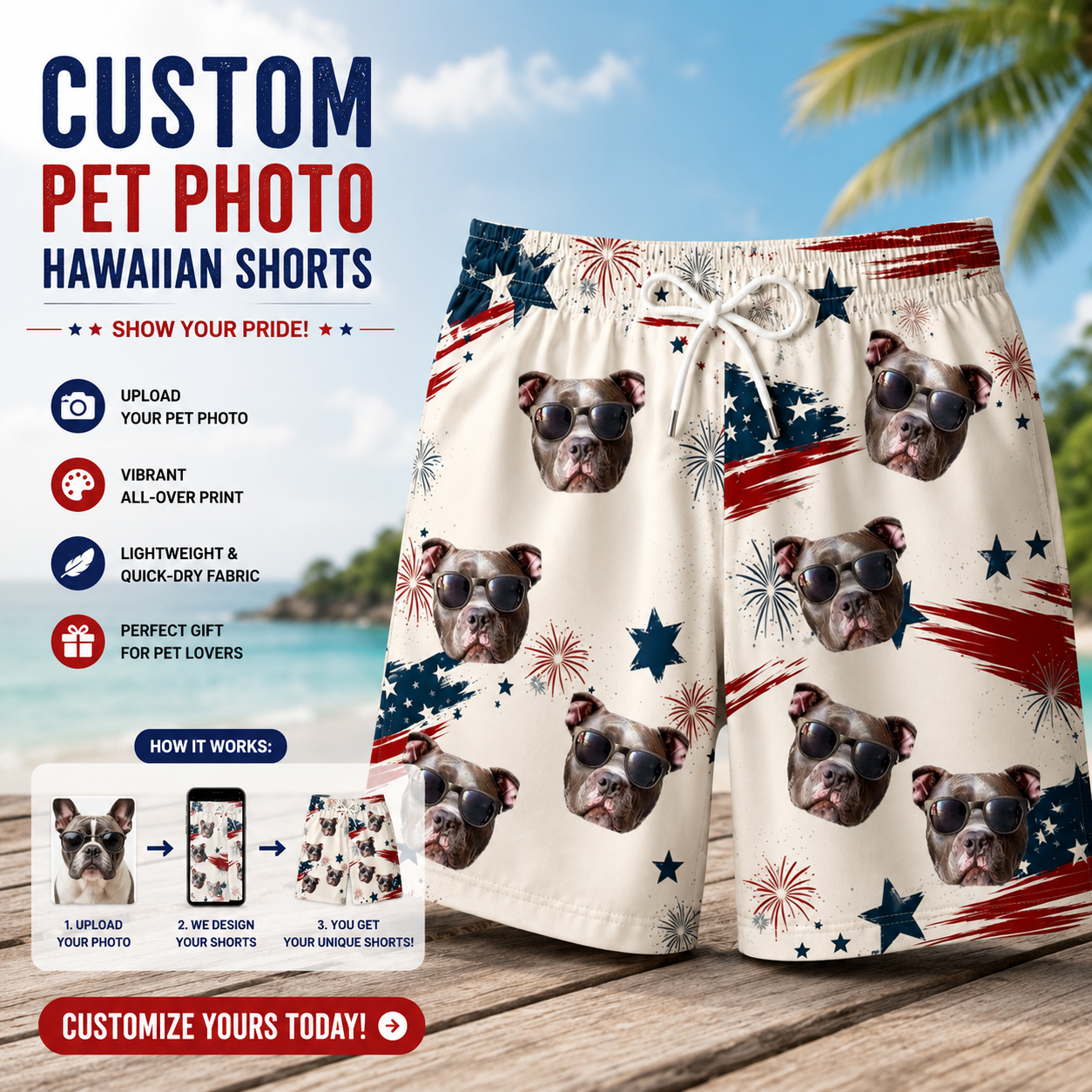 USA Star Firework Independence Day Patriotic Swim Shorts