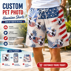 USA Star Stripe Tropical Floral Patriotic Board Shorts