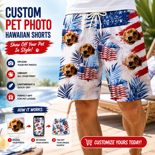 Vintage American Flag Tropical Palm Leaf Men's Swim Trunks