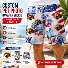 Vintage American Flag Tropical Palm Leaf Men's Swim Trunks