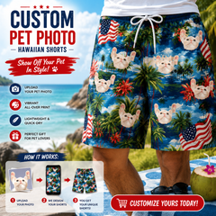 American Flag Palm Tree Coastal Hawaiian Swim Trunks