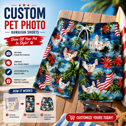 American Flag Palm Tree Coastal Hawaiian Swim Trunks