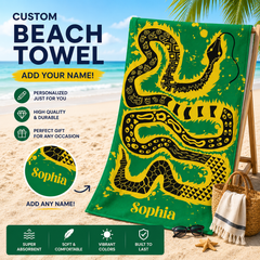 Tribal Pattern Snake Green & Yellow Grunge Art Towel