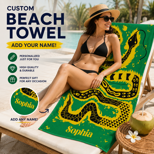 Tribal Pattern Snake Green & Yellow Grunge Art Towel