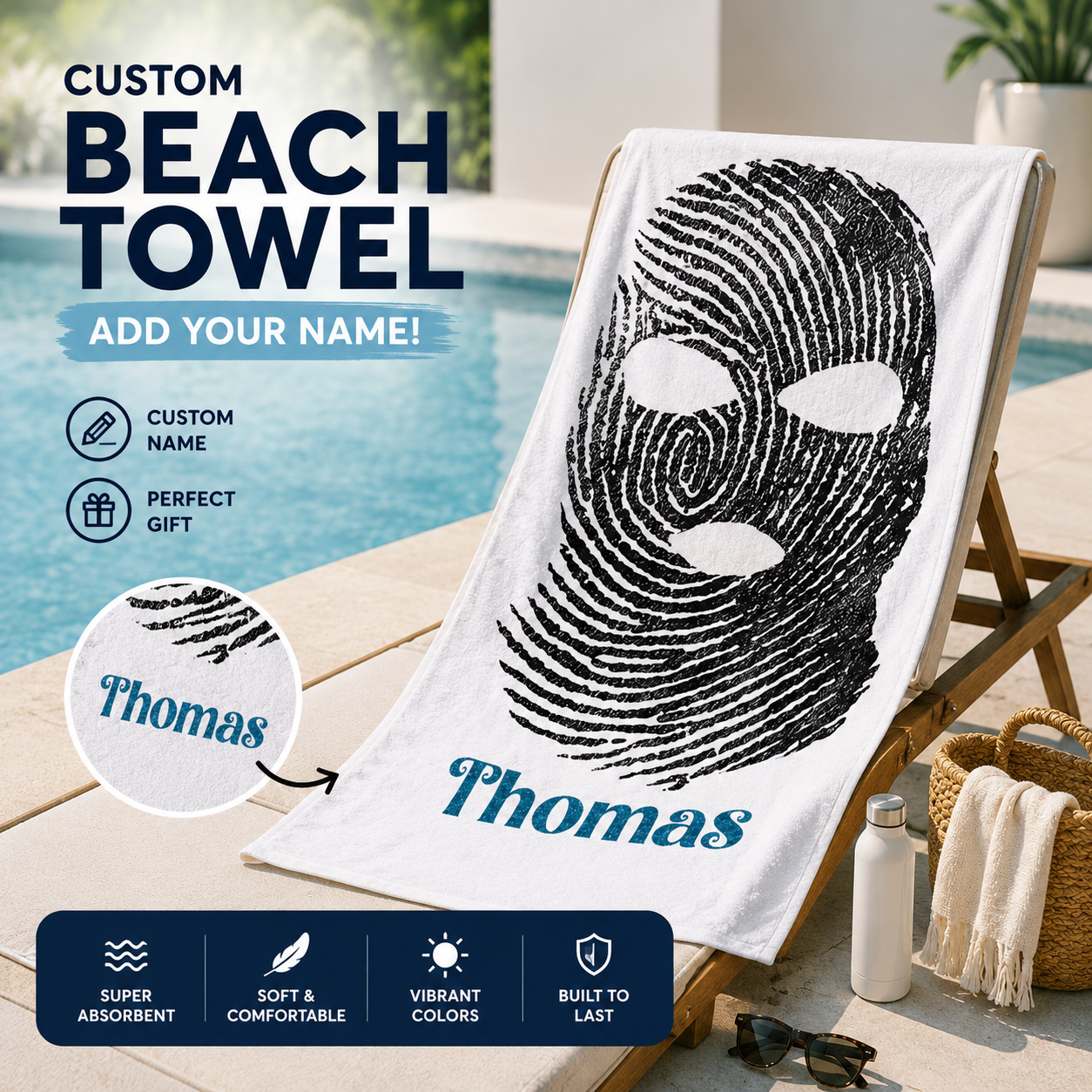 Grunge Fingerprint Ski Mask Black & White Throw Blanket