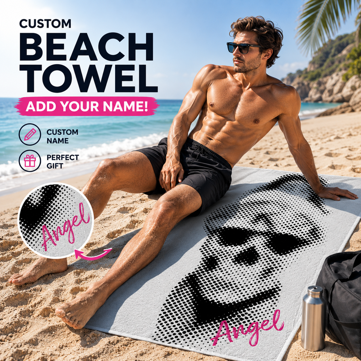 Retro Halftone Skull Monochrome Gothic Art Towel