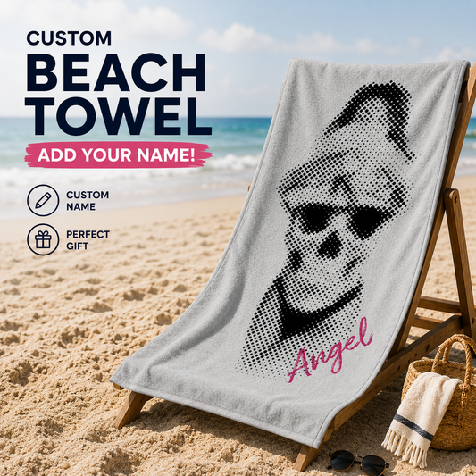 Retro Halftone Skull Monochrome Gothic Art Towel