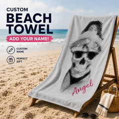 Retro Halftone Skull Monochrome Gothic Art Towel
