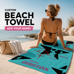 Turquoise Teal Skull & Target Grunge Pattern Beach Towel