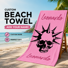Punk Spiked Skull Black & White Doodle Art Towel