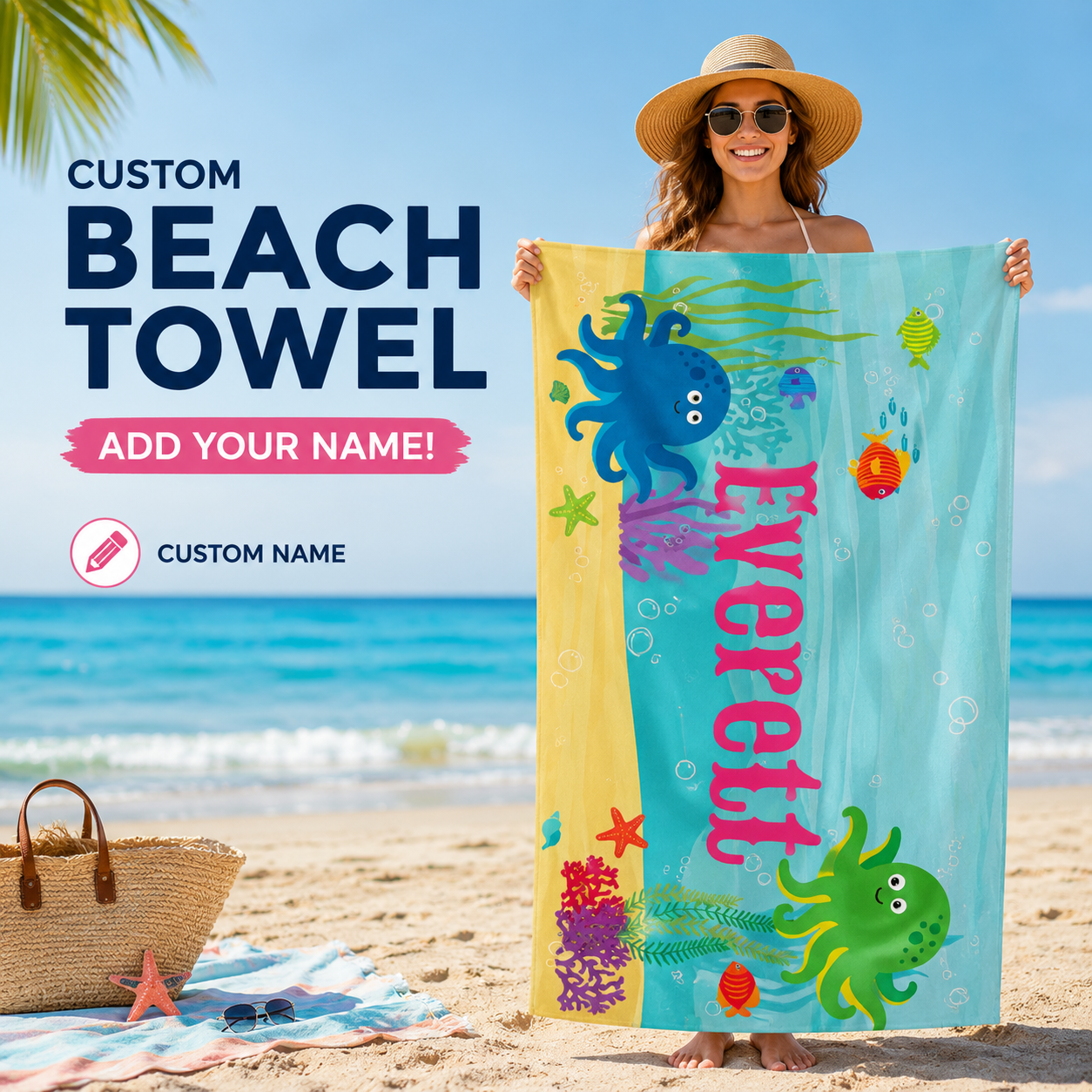 Cute Octopus Ocean Life Nursery Soft Plush Blanket 30x60 Beach Towel