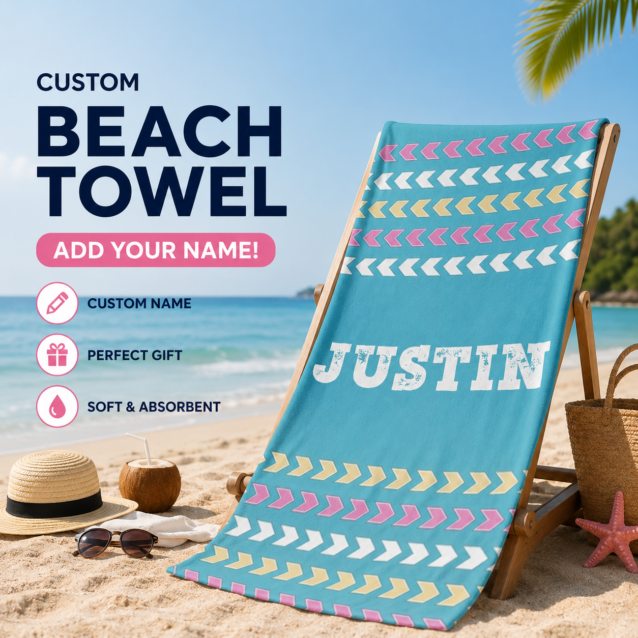 Tribal Inspired Name Personalized 30x60 Beach Towel