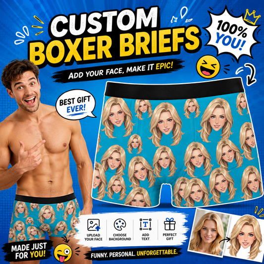 Custom Property of My Family Face Boxer Briefs – Personalized Funny All-Over Print Photo Underwear – Hilarious DIY Gag Gift for Men