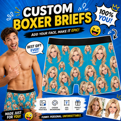Custom Property of My Family Face Boxer Briefs – Personalized Funny All-Over Print Photo Underwear – Hilarious DIY Gag Gift for Men