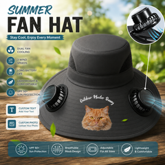 Custom Print Solar Fan Sun Hat, Personalized Wide Brim Cooling Hat for Men & Women