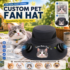 Custom Print Solar Fan Sun Hat, Personalized Wide Brim Cooling Hat for Men & Women