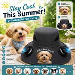 Custom Print Solar Fan Sun Hat, Personalized Wide Brim Cooling Hat for Men & Women