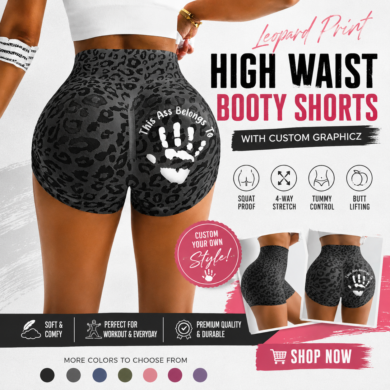 Leopard Print High Waist Booty Shorts with Custom Graphic