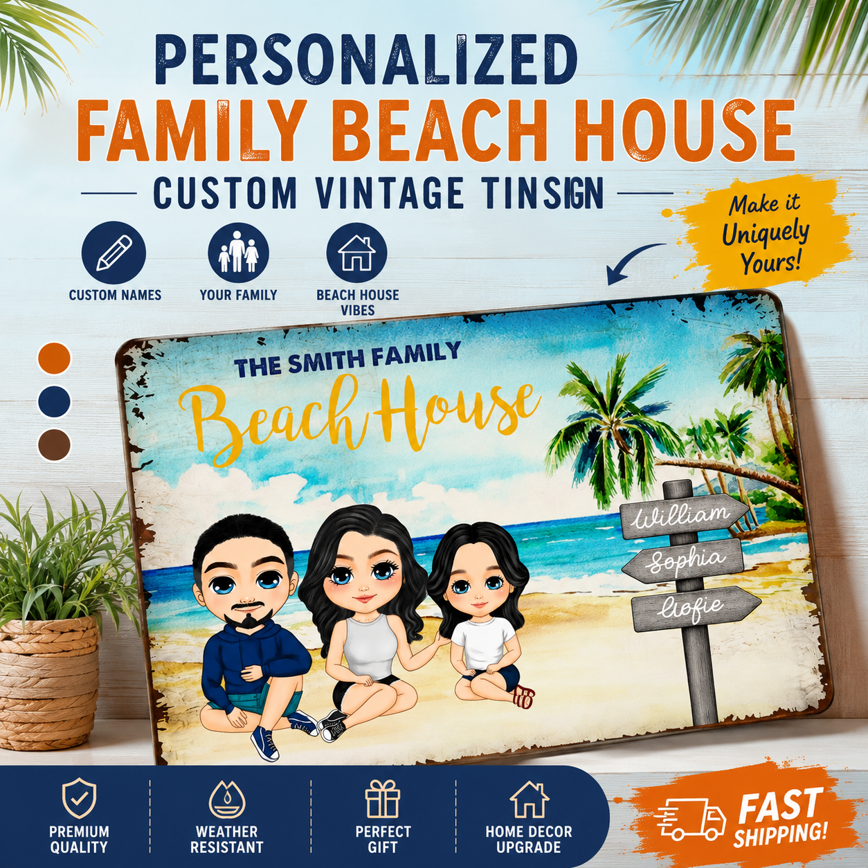 Personalized Family Beach House Custom Vintage Tin Sign