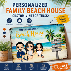 Personalized Family Beach House Custom Vintage Tin Sign