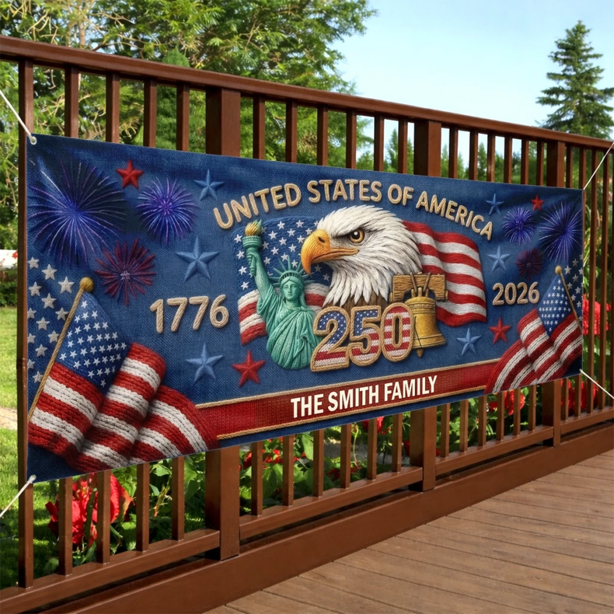 Custom Polyester Outdoor Banner - Personalized America 250th Anniversary Gifts For Mom, Dad, Brother, Sister, Kids - Together We Shine Bright