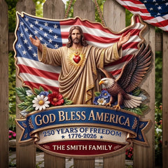 Custom Wood Sign - Personalized America 250th Anniversary Gifts For Mom, Dad, Brother, Sister, Kids - God Bless America
