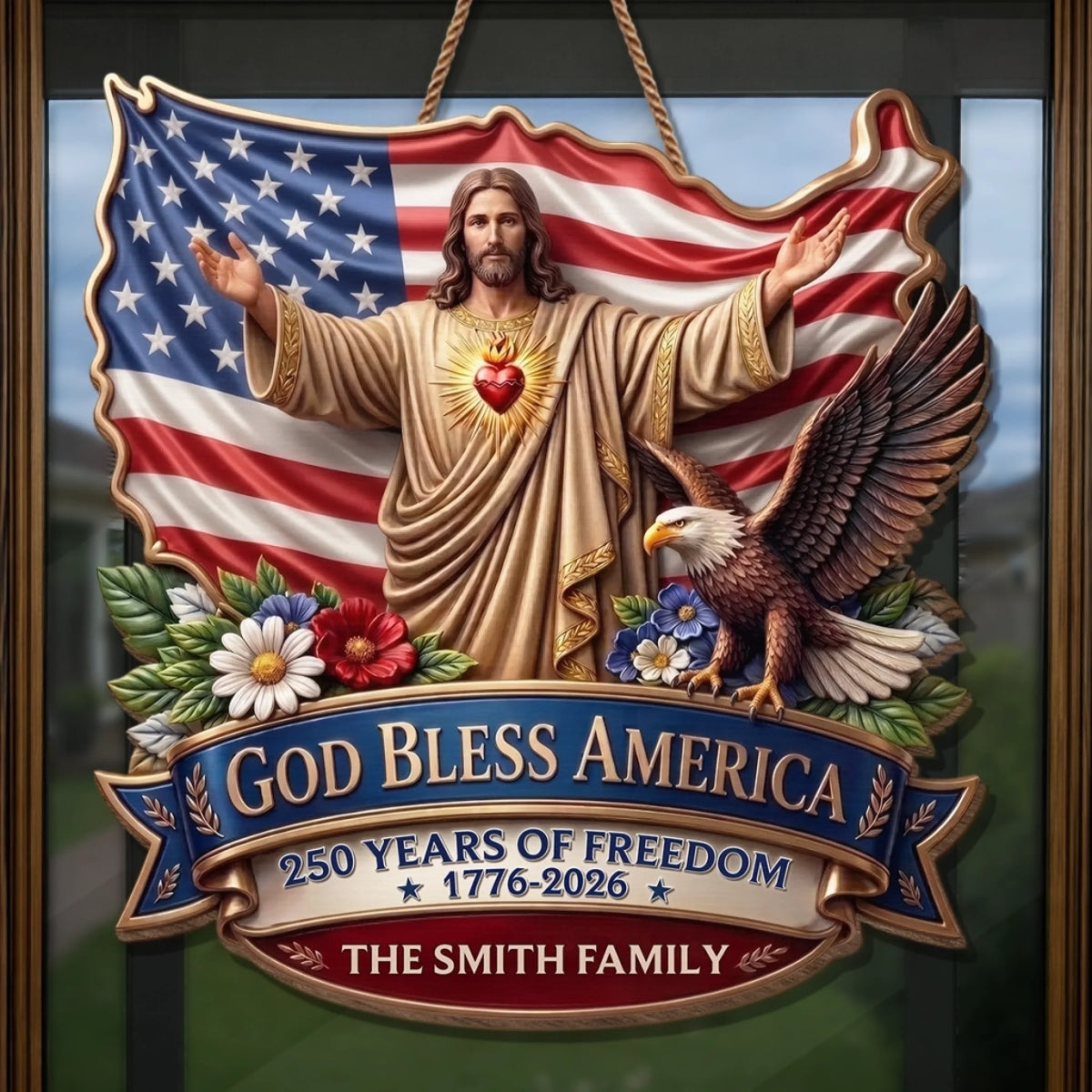 Custom Wood Sign - Personalized America 250th Anniversary Gifts For Mom, Dad, Brother, Sister, Kids - God Bless America