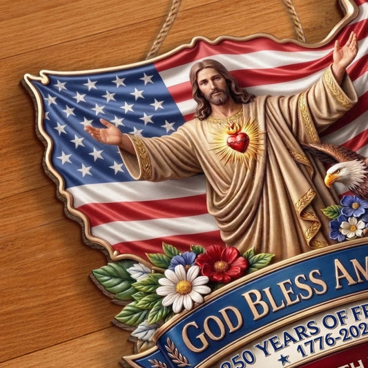 Custom Wood Sign - Personalized America 250th Anniversary Gifts For Mom, Dad, Brother, Sister, Kids - God Bless America