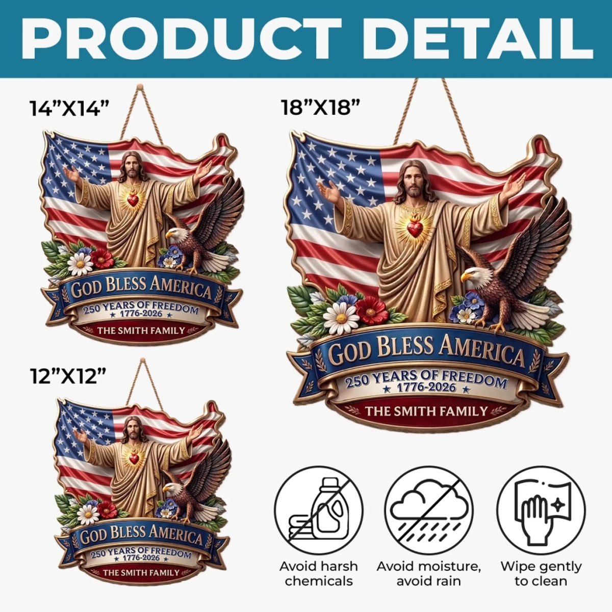 Custom Wood Sign - Personalized America 250th Anniversary Gifts For Mom, Dad, Brother, Sister, Kids - God Bless America