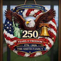 Custom Wood Sign - Personalized America 250th Anniversary Gifts For Mom, Dad, Brother, Sister, Kids - Proud Hearts Rise Together