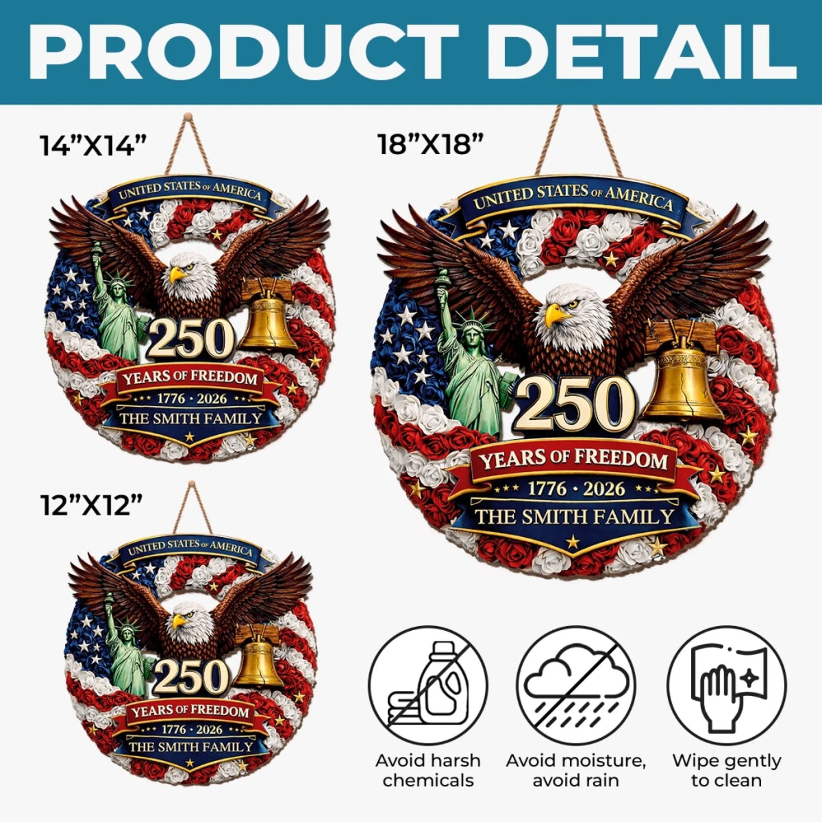 Custom Wood Sign - Personalized America 250th Anniversary Gifts For Mom, Dad, Brother, Sister, Kids - Proud Hearts Rise Together