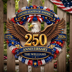 Custom Wood Sign - Personalized America 250th Anniversary Gifts For Mom, Dad, Brother, Sister, Kids - Strength Forged Through Time