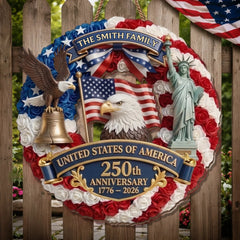 Custom Wood Sign - Personalized America 250th Anniversary Gifts For Mom, Dad, Brother, Sister, Kids - Proud American Family