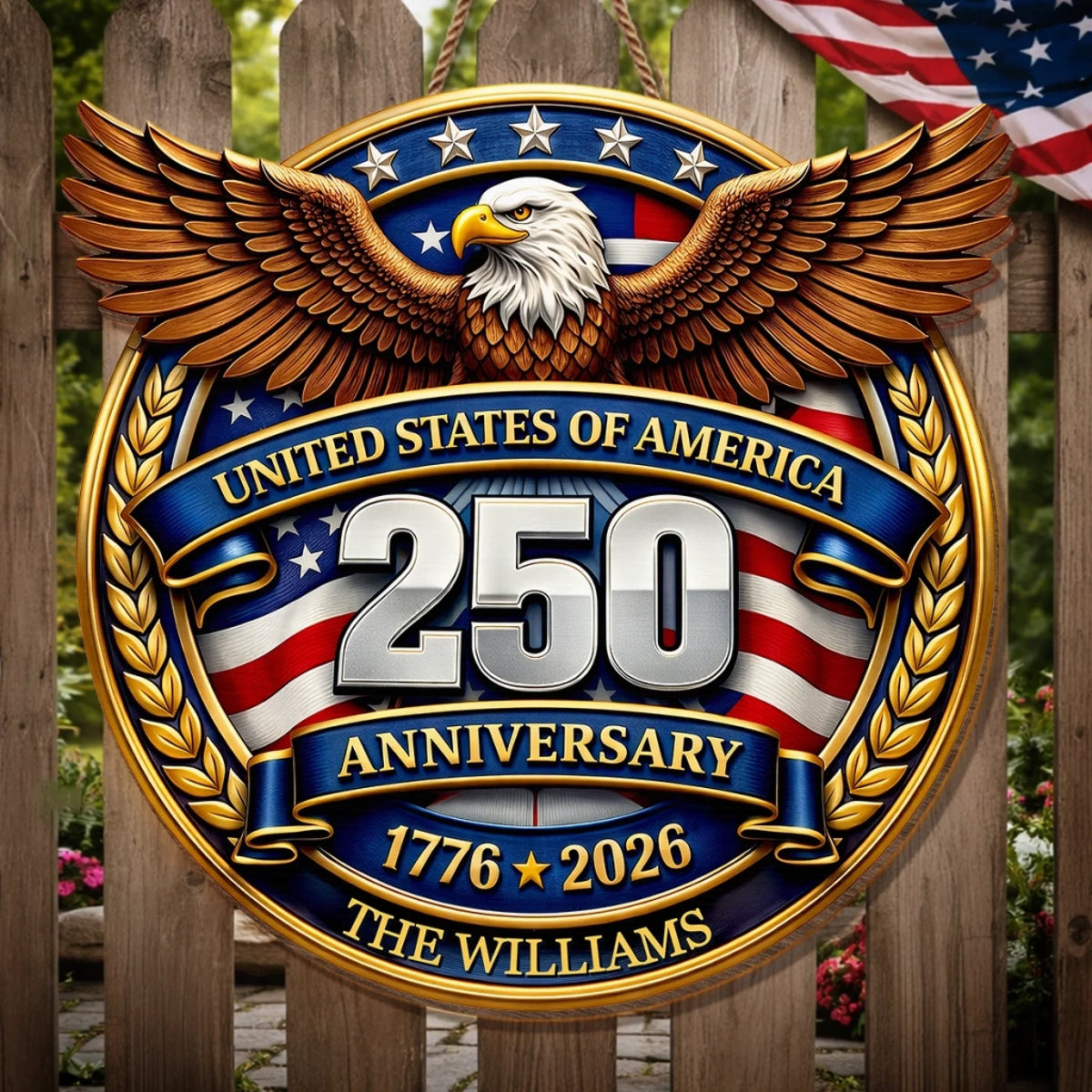 Custom Wood Sign - Personalized America 250th Anniversary Gifts For Mom, Dad, Brother, Sister, Kids - Freedom Lights Our Future