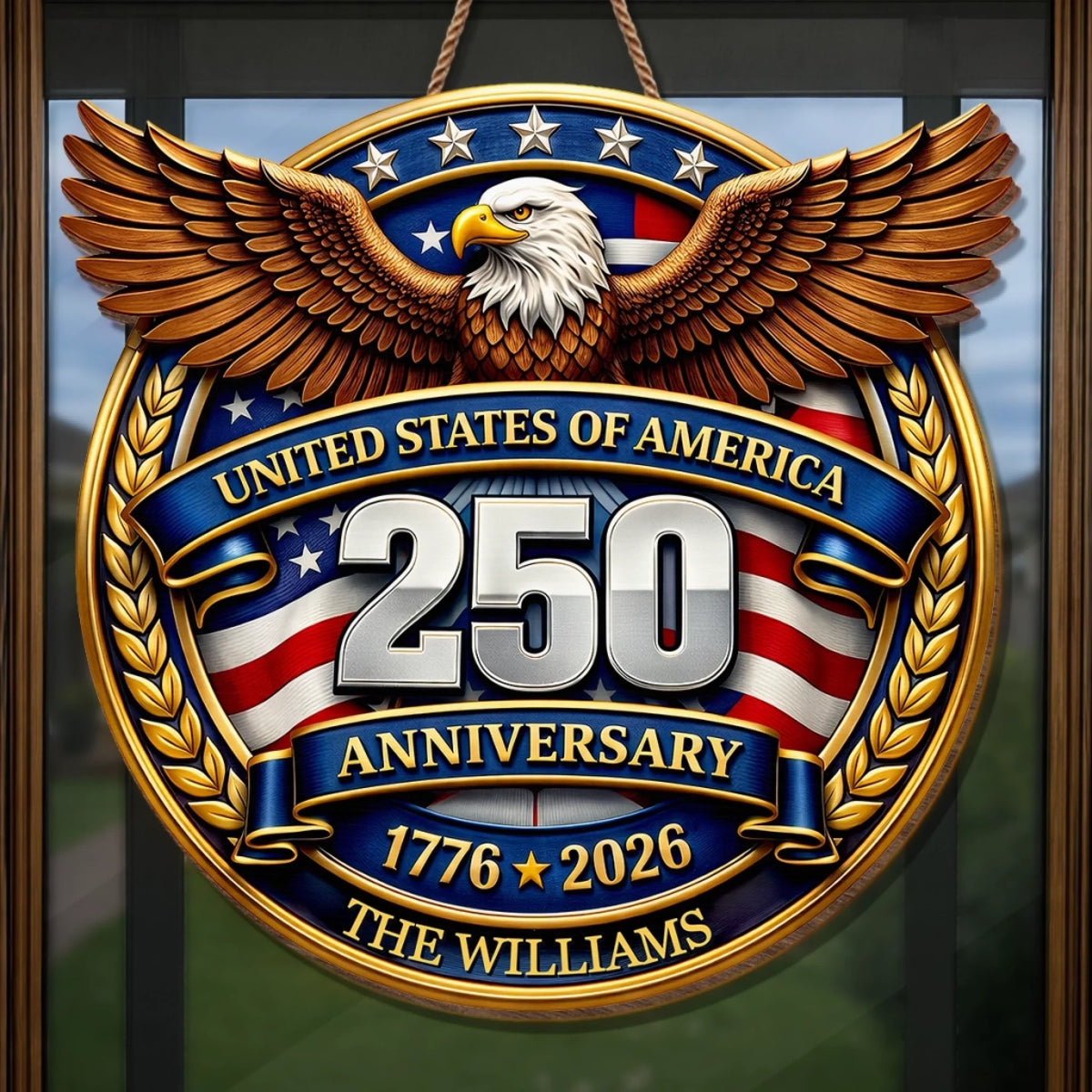 Custom Wood Sign - Personalized America 250th Anniversary Gifts For Mom, Dad, Brother, Sister, Kids - Freedom Lights Our Future