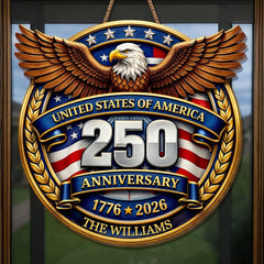 Custom Wood Sign - Personalized America 250th Anniversary Gifts For Mom, Dad, Brother, Sister, Kids - Freedom Lights Our Future