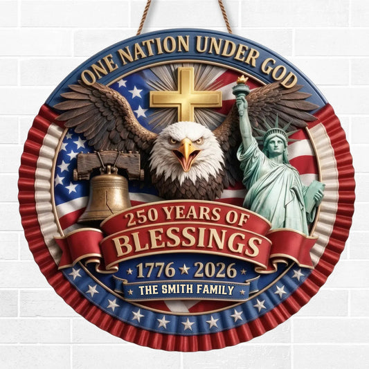 Custom Wood Sign - Personalized America 250th Anniversary Gifts For Mom, Dad, Brother, Sister, Kids - One Nation Under God