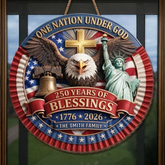 Custom Wood Sign - Personalized America 250th Anniversary Gifts For Mom, Dad, Brother, Sister, Kids - One Nation Under God