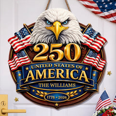 Custom Wood Sign - Personalized America 250th Anniversary Gifts For Mom, Dad, Brother, Sister, Kids - Proud Hearts Stand United