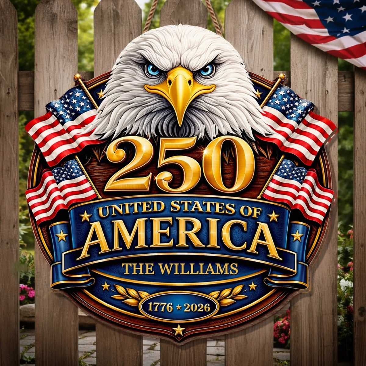 Custom Wood Sign - Personalized America 250th Anniversary Gifts For Mom, Dad, Brother, Sister, Kids - Proud Hearts Stand United