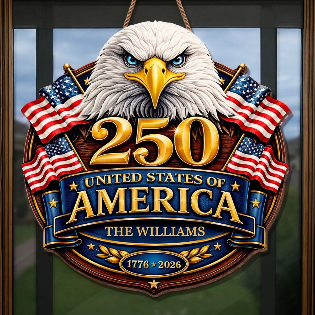 Custom Wood Sign - Personalized America 250th Anniversary Gifts For Mom, Dad, Brother, Sister, Kids - Proud Hearts Stand United