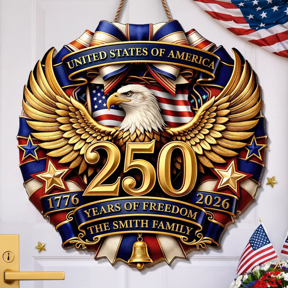 Custom Wood Sign - Personalized America 250th Anniversary Gifts For Mom, Dad, Brother, Sister, Kids - Family And The American Dream