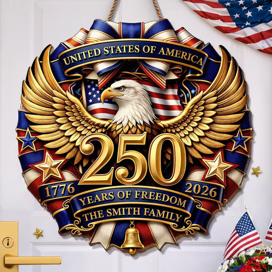 Custom Wood Sign - Personalized America 250th Anniversary Gifts For Mom, Dad, Brother, Sister, Kids - Family And The American Dream