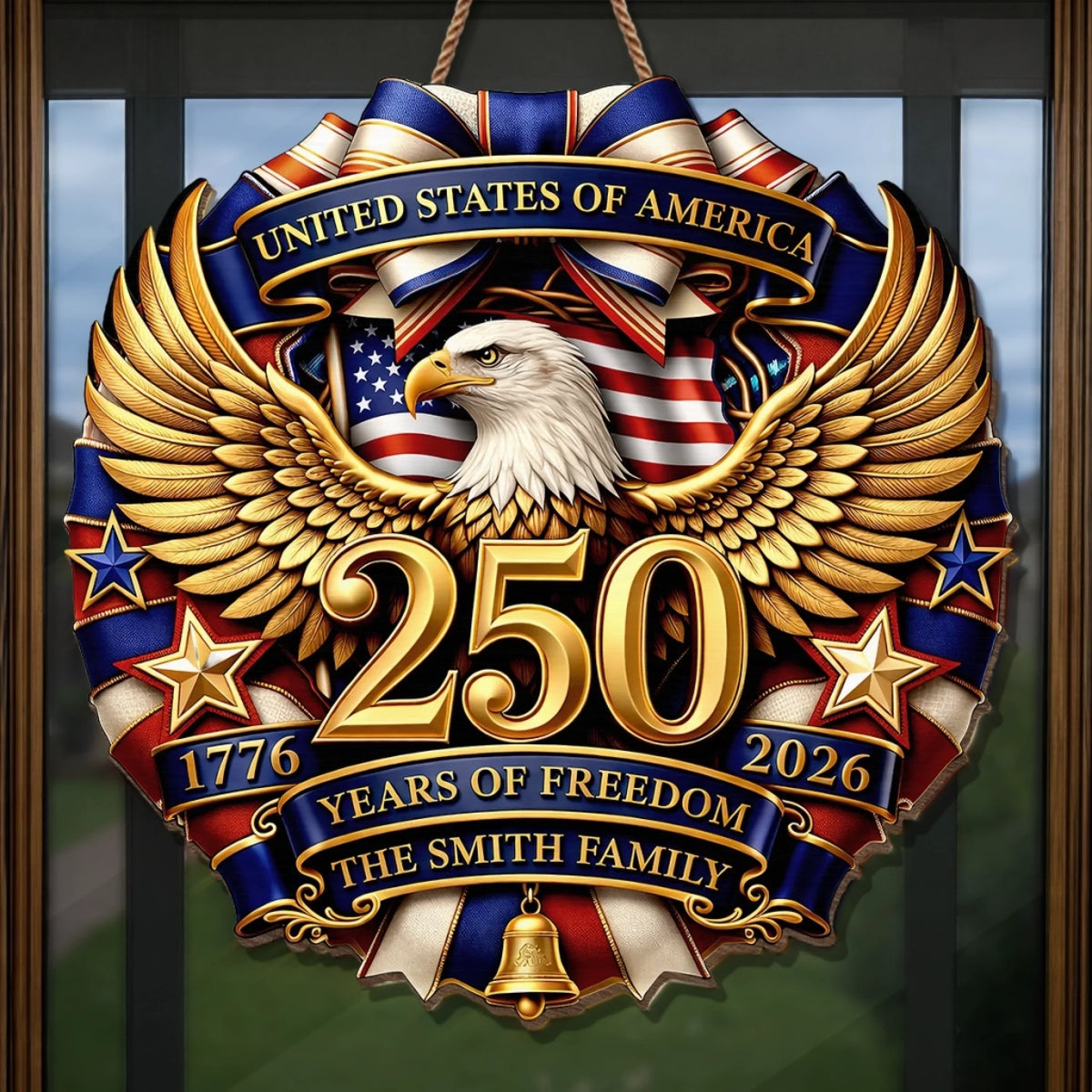 Custom Wood Sign - Personalized America 250th Anniversary Gifts For Mom, Dad, Brother, Sister, Kids - Family And The American Dream