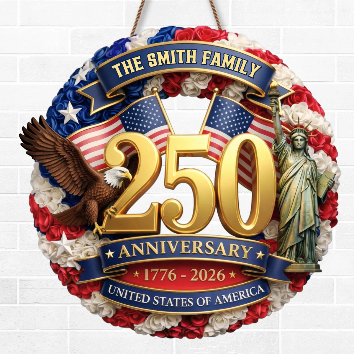 Custom Wood Sign - Personalized America 250th Anniversary Gifts For Mom, Dad, Brother, Sister, Kids - Built On Courage And Hope