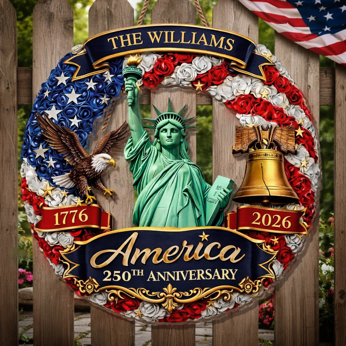 Custom Wood Sign - Personalized America 250th Anniversary Gifts For Mom, Dad, Brother, Sister, Kids - United In Freedom Since 1776