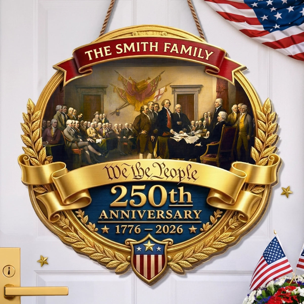 Custom Wood Sign - Personalized America 250th Anniversary Gifts For Mom, Dad, Brother, Sister, Kids - Freedom Shapes Our Journey