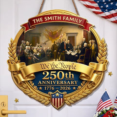 Custom Wood Sign - Personalized America 250th Anniversary Gifts For Mom, Dad, Brother, Sister, Kids - Freedom Shapes Our Journey
