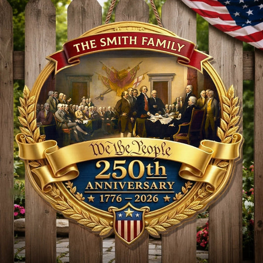 Custom Wood Sign - Personalized America 250th Anniversary Gifts For Mom, Dad, Brother, Sister, Kids - Freedom Shapes Our Journey