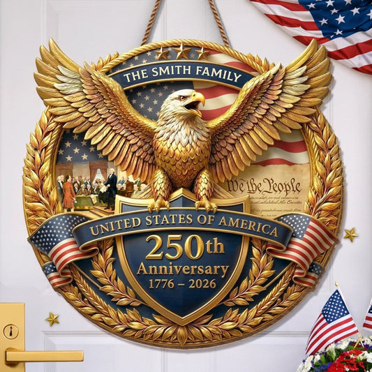 Custom Wood Sign - Personalized America 250th Anniversary Gifts For Mom, Dad, Brother, Sister, Kids - United In Strength And Hope